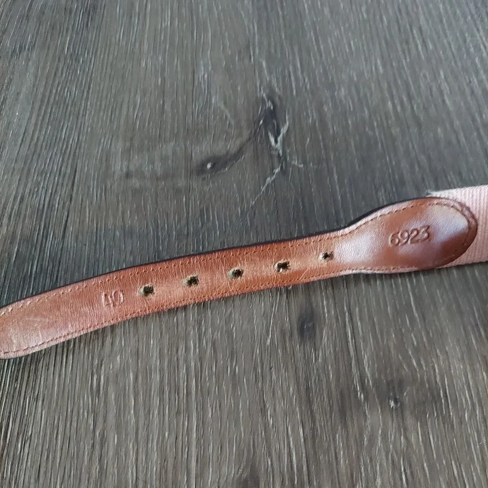 Vintage Torino Pink Canvas Brown Leather Belt/Brass Buckle Woven Cchord Belt 40
